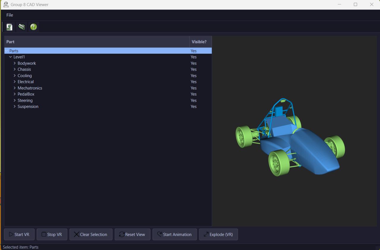 Desktop interface of the VR CAD Visualisation System